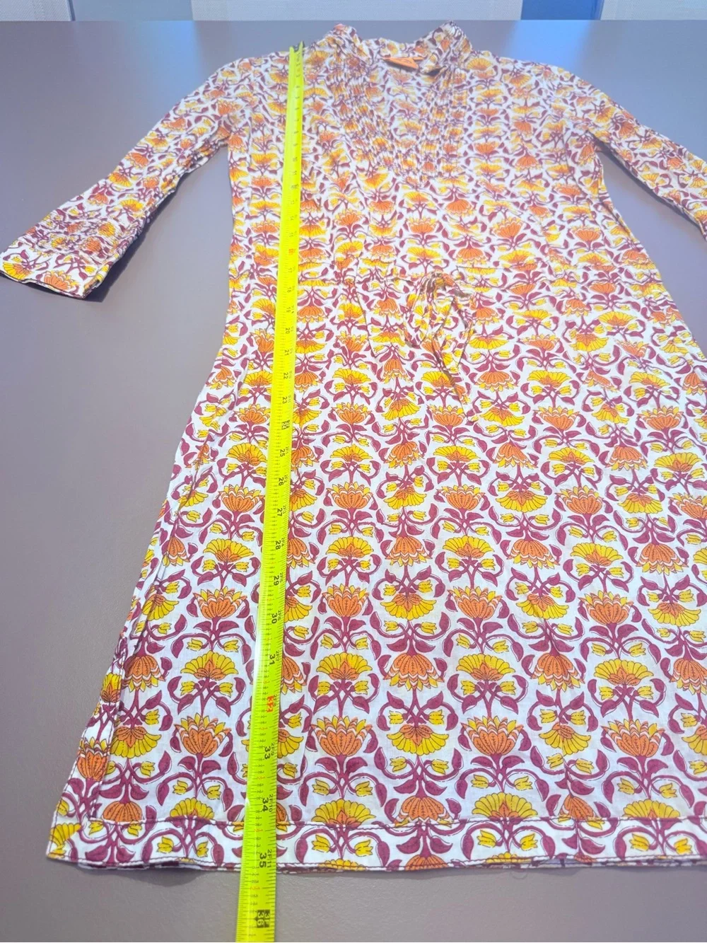 Tory Burch Cotton Mustard Yellow & Burgundy Floral Print Tunic Size 0 XS